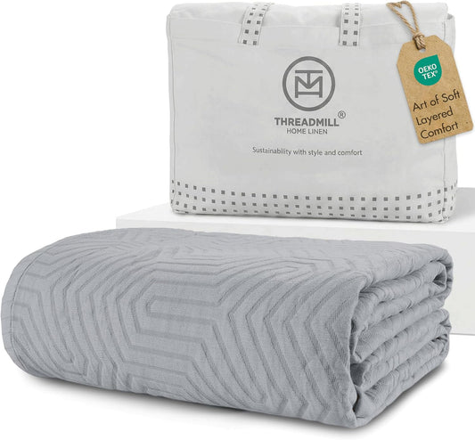 Threadmill Luxury Cotton Blankets for King Size Bed | All-Season Cozy 100% Cotton Blanket | Aster Jacquard Soft & Lightweight Coverlet fits California King Size Bed, 104x92 | Scottish Grey