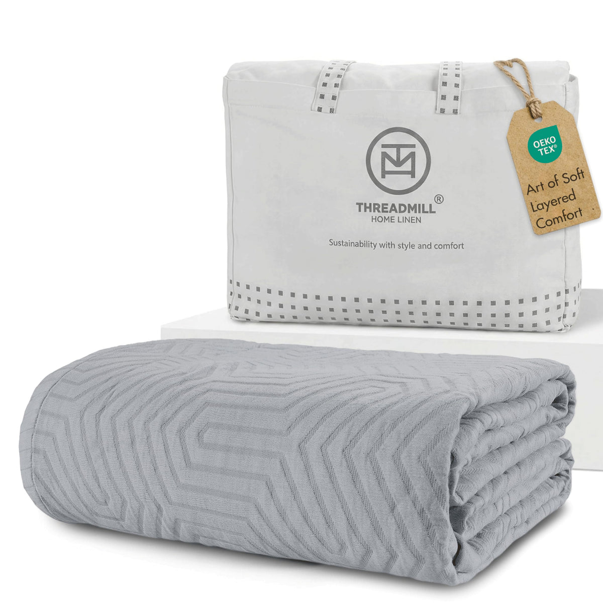 Threadmill Luxury Cotton Blankets for King Size Bed | All-Season Cozy 100% Cotton Blanket | Aster Jacquard Soft & Lightweight Coverlet fits California King Size Bed, 104x92 | Scottish Grey