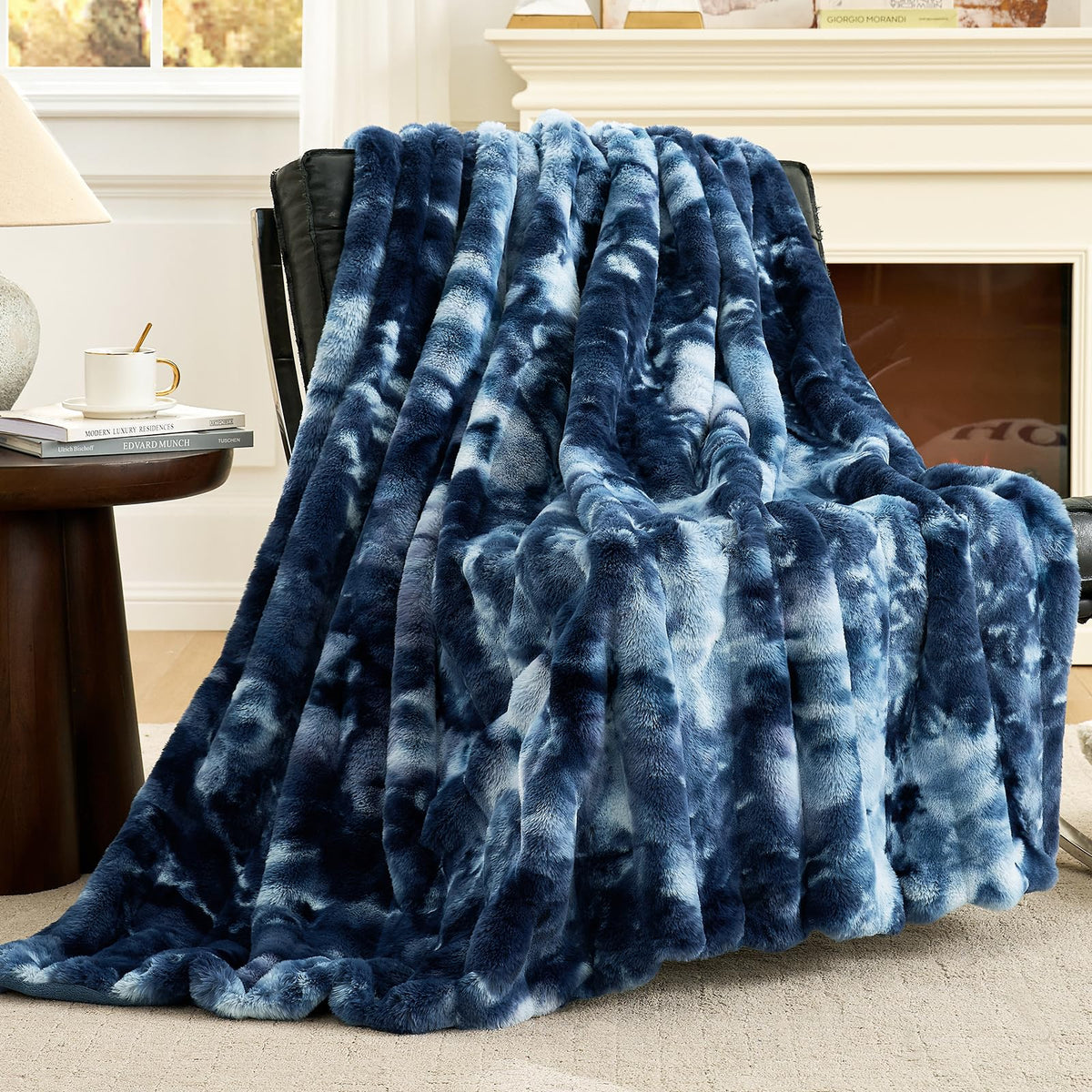Cozy Bliss Deluxe Sheared Rabbit Faux Fur Throw Blanket, Soft Fuzzy High-Low Sculpted Plush Blanket for Couch, Cozy Home Accent, All Season Use, Grey 50"x60"