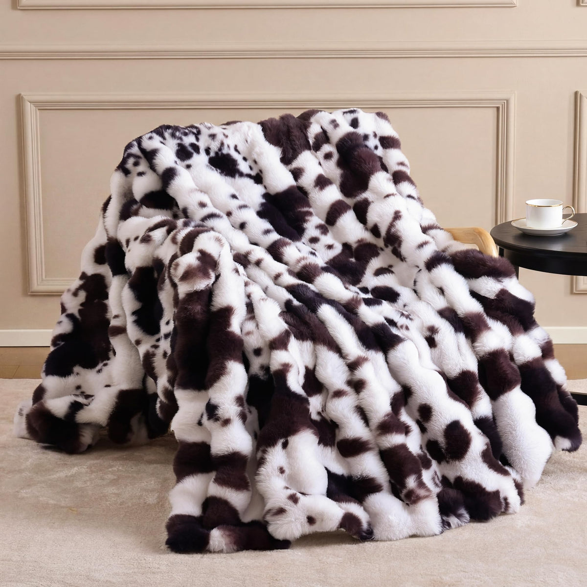 Smoofy Faux Rabbit Fur Throw for Couch - Rainbow Bubble Blanket 50"x60"