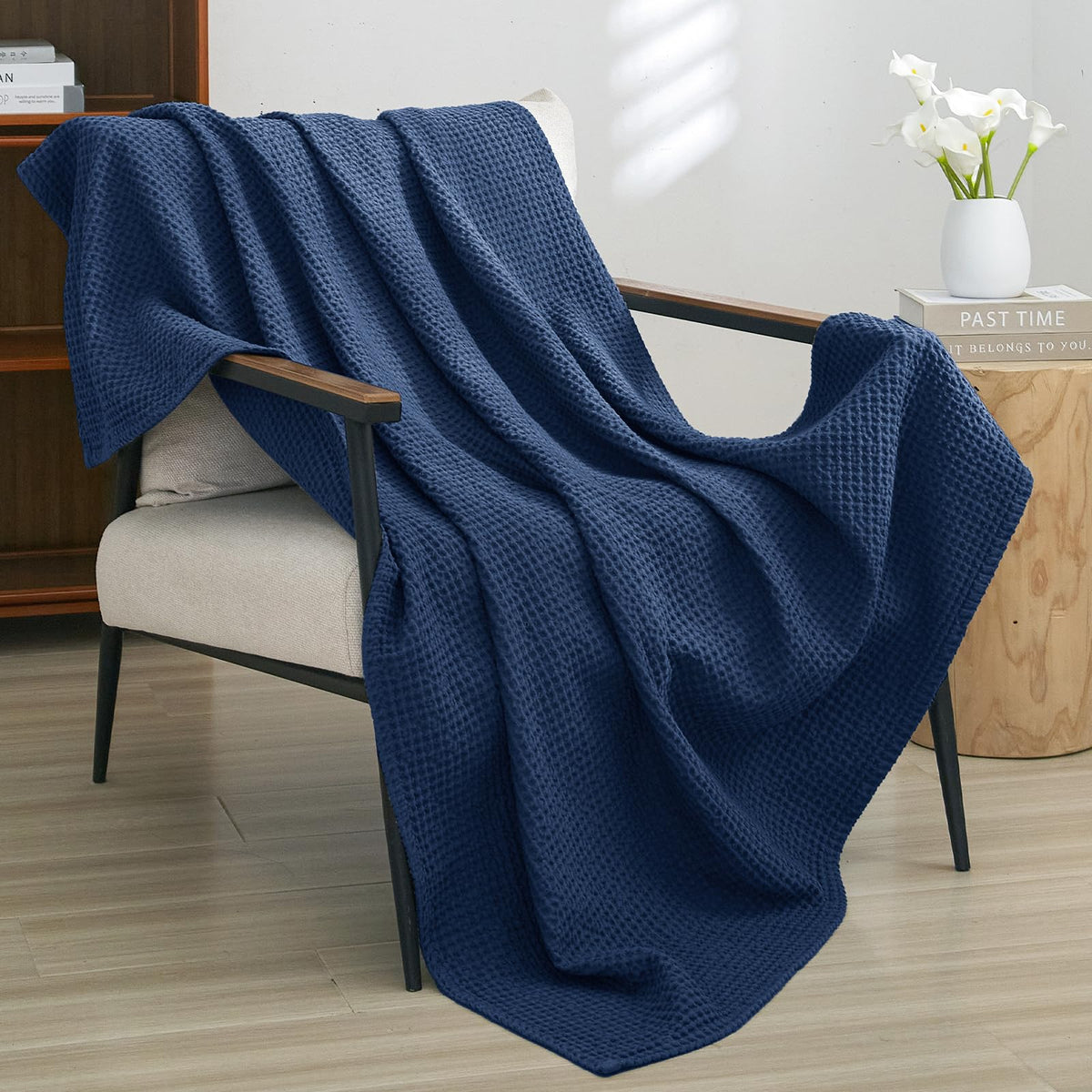 PHF 100% Cotton Waffle Blanket Lightweight Breathable, Queen Linen/Stone