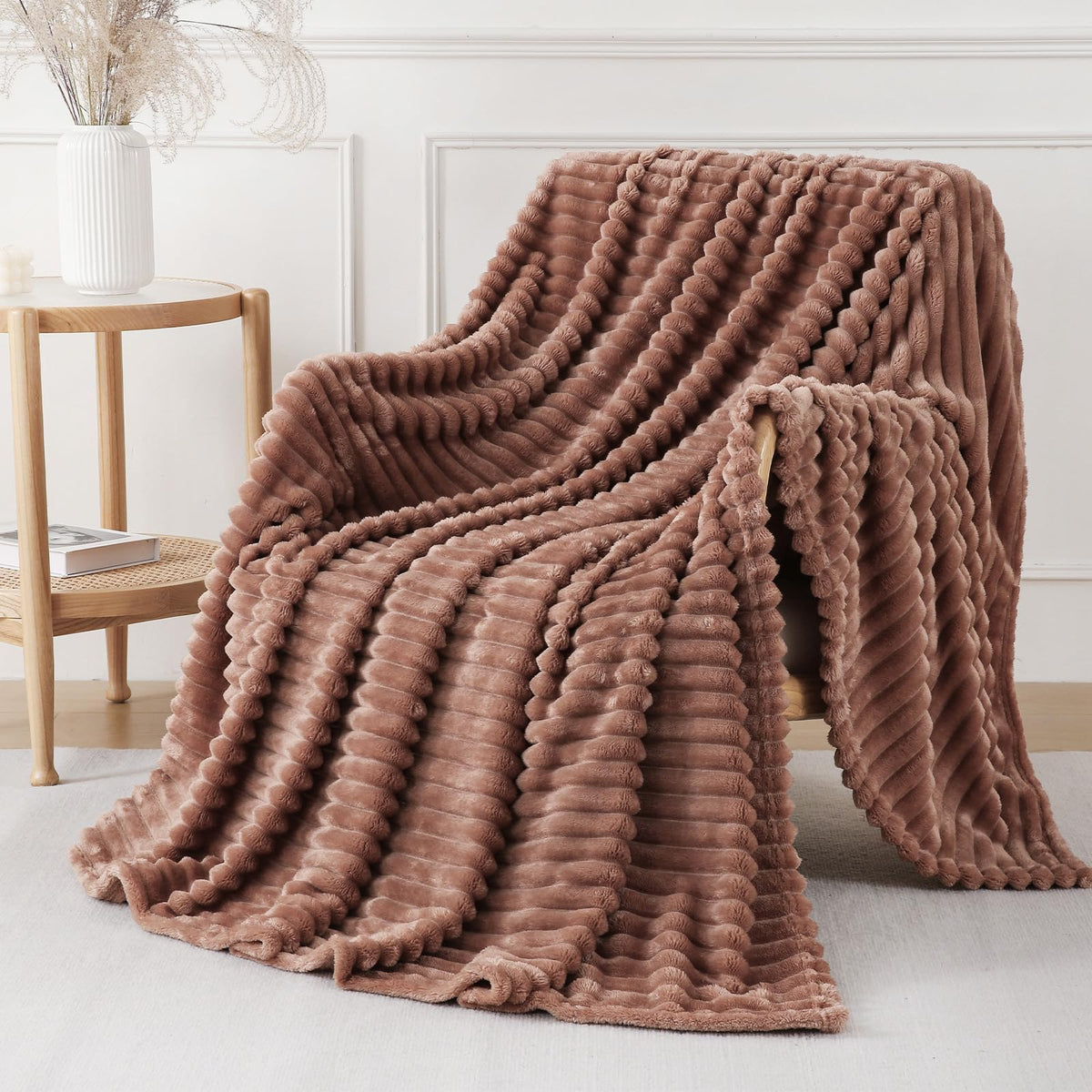 Khaki Throw Blanket for Couch Sofa 50x60 inches Striped Design