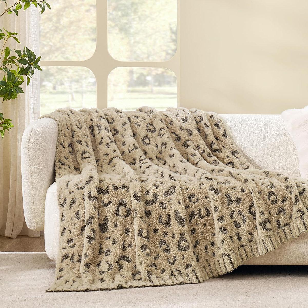 Snuggle Sac Fall Checkered Throw Blanket Faux Fur Microfiber Blankets for Couch,Cozy Soft Warm Blanket for Sofa Bedroom Living Room,Beige Checker,50x60 inches