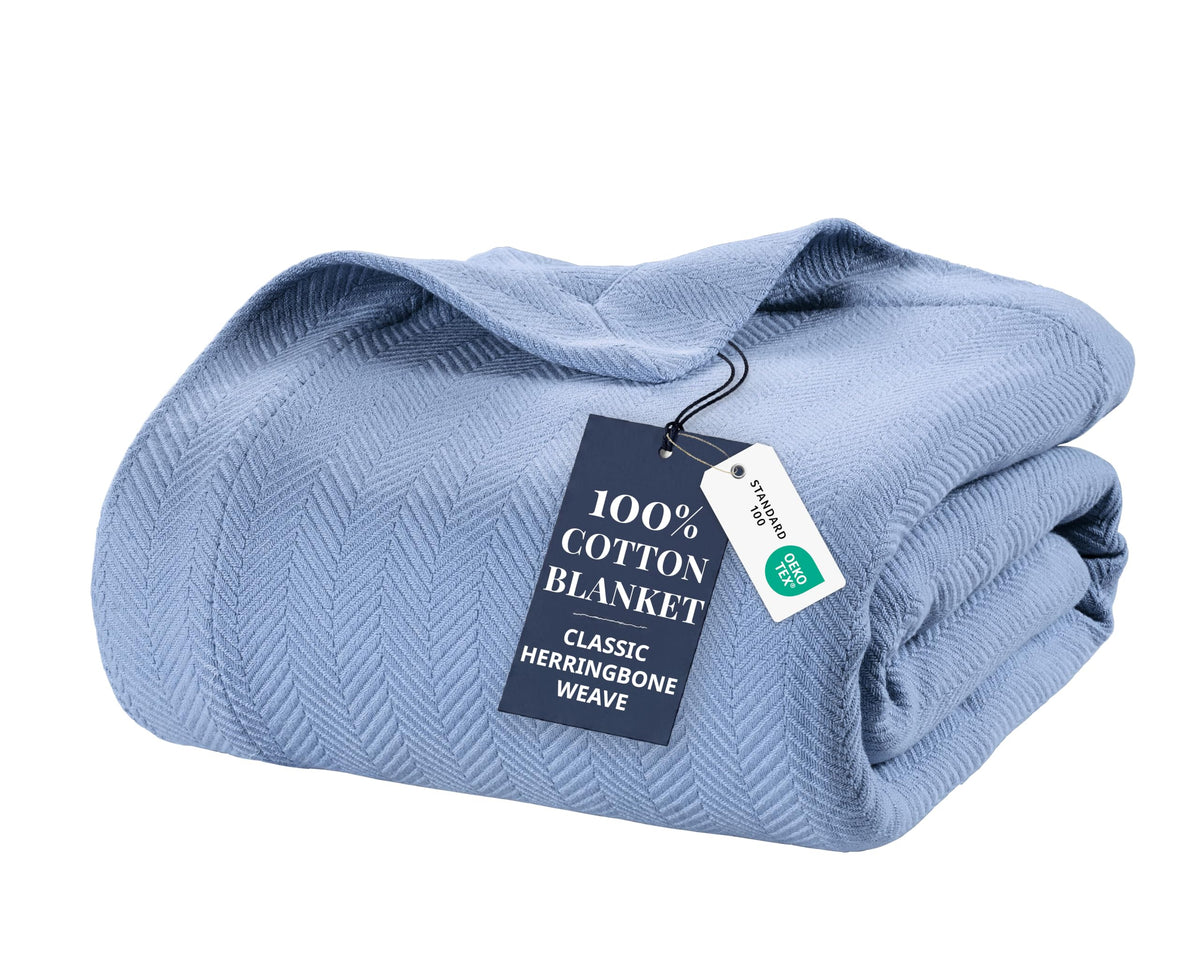 LANE LINEN Queen Size Blankets for Bed, 100% Cotton Herringbone Weave