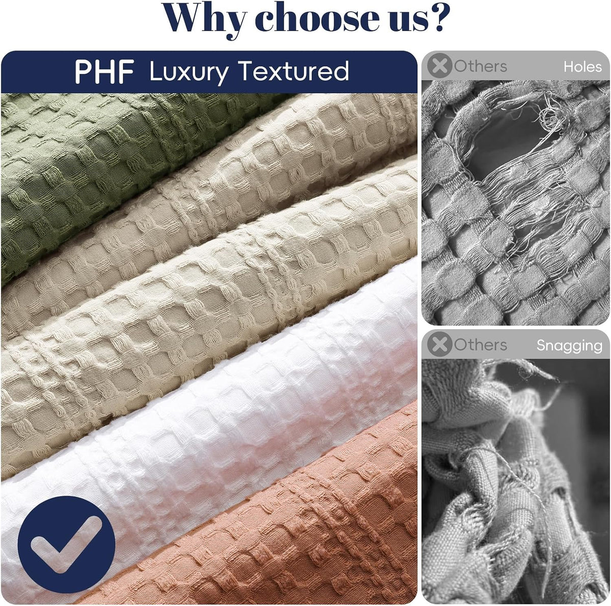 PHF Lightweight Waffle Weave Blanket Queen Size 90"x 90", Soft Woven All‑Season Blanket for Hot Sleepers - Aesthetic Home Decor for Couch Bed Sofa, Pet Friendly, Natural/Linen