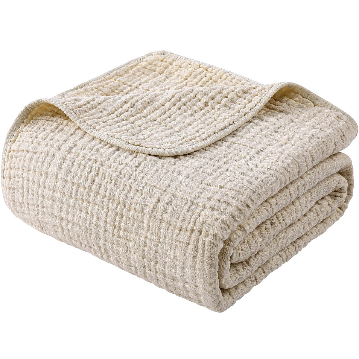 Yoofoss Muslin Blanket 100% Organic Cotton Large Twin Size 60" x 80" for Bed Couch Summer Gauze Blanket for Adults Lightweight and Breathable Apricot White