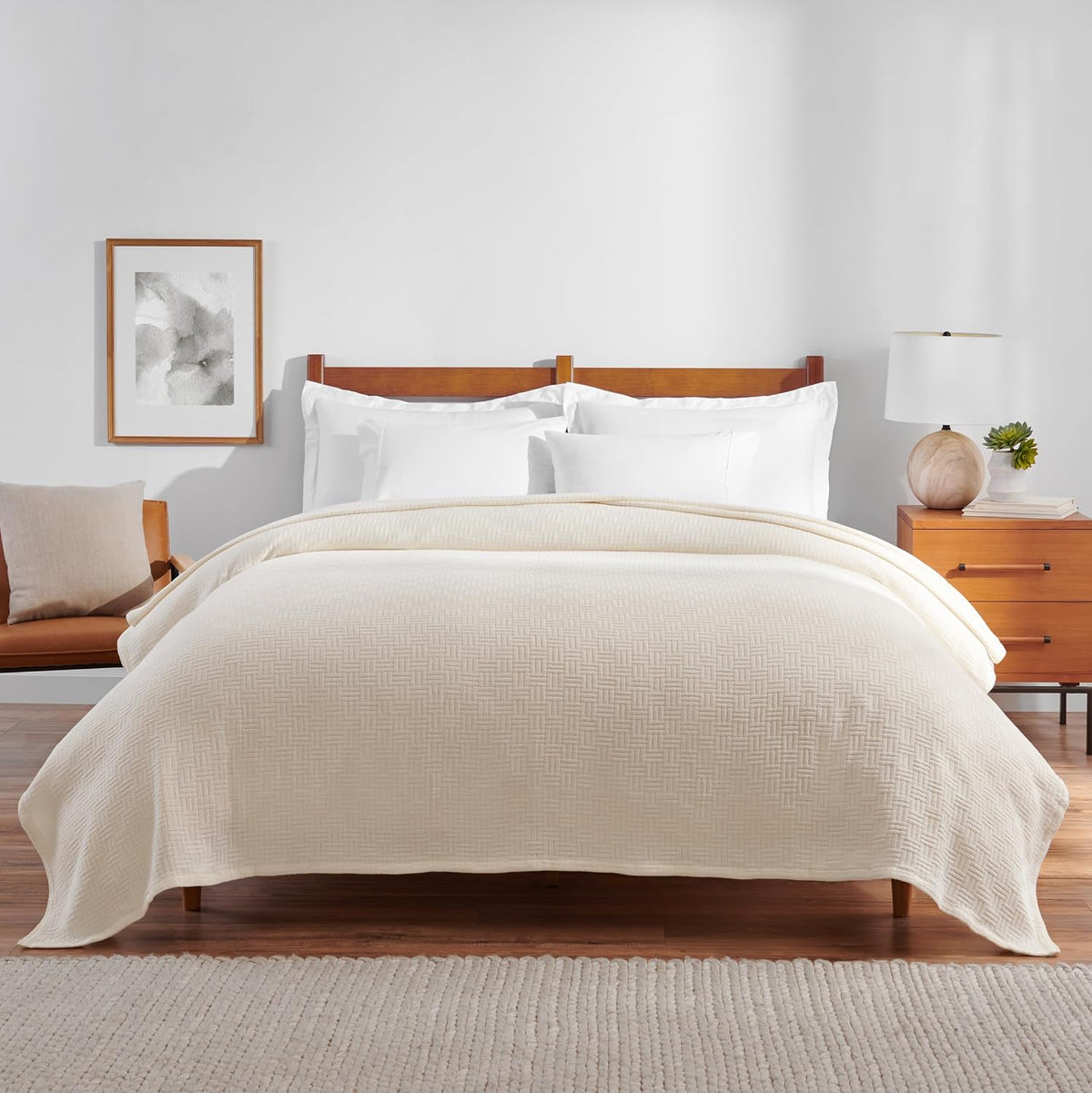 Arkwright Basket Weave Twin Blanket - 100% Ringspun Cotton All Season Blankets, Luxury Hotel Quality, Soft on Skin, Breathable, 300 GSM for Bed, Sofa, and Chair, 68 X 90 in, Beige