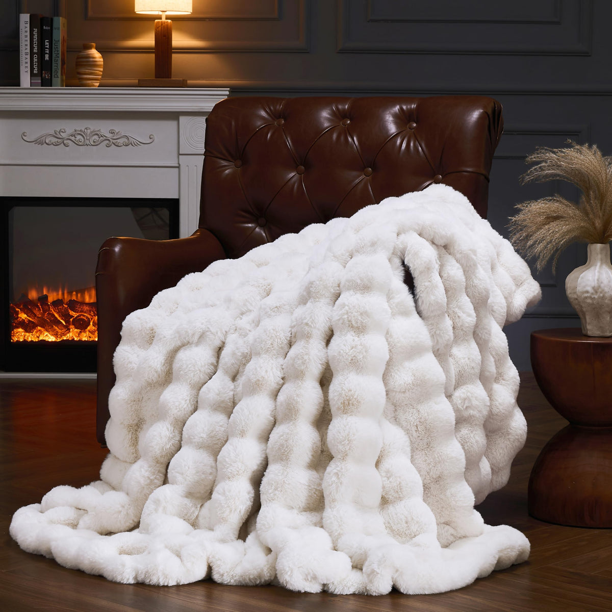 Faux Fur Throw Blanket for Couch, Fluffy Fuzzy Plush Bubble Blanket, Soft Warm Cozy Shaggy Rabbit Blanket, Luxury Decorative Gifts for Sofa Bedroom Living Room, 60x50inch (Cow Print-Brown)