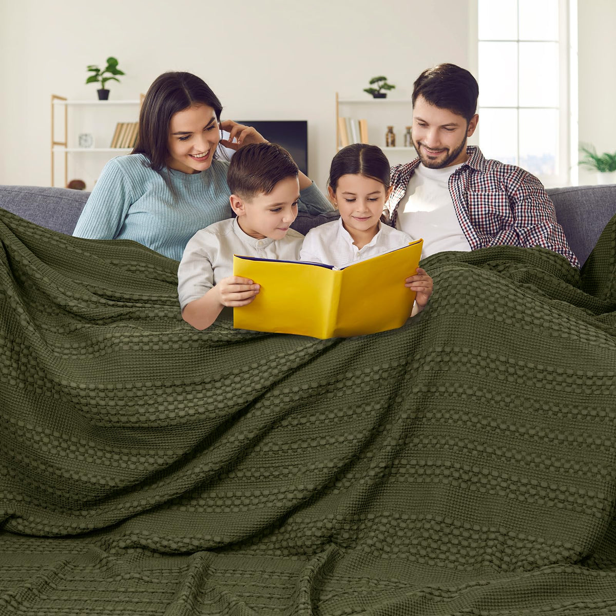 PHF Lightweight 100% Cotton Waffle Throw Blanket for Couch, Light Taupe