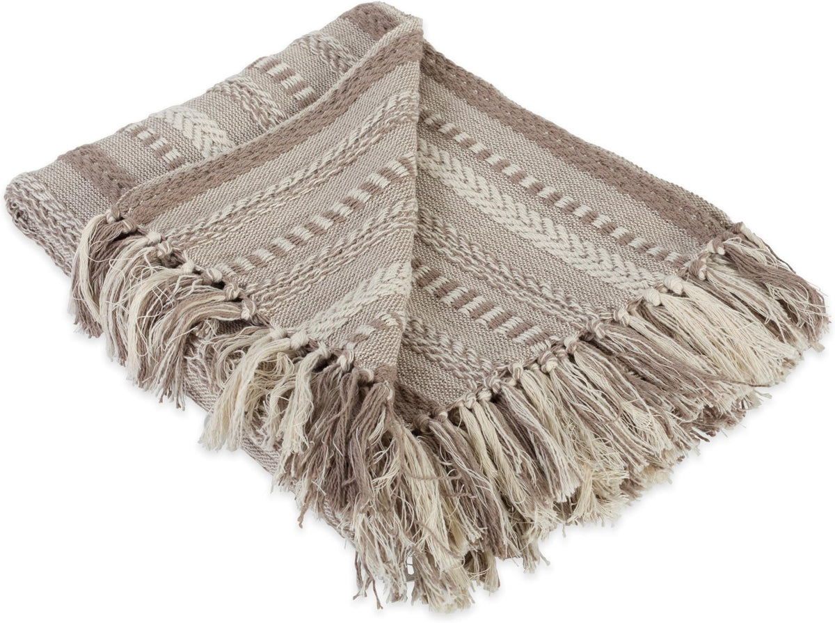 DII Braided Striped Throw Blanket, 50x60, Vintage Linen on Cream