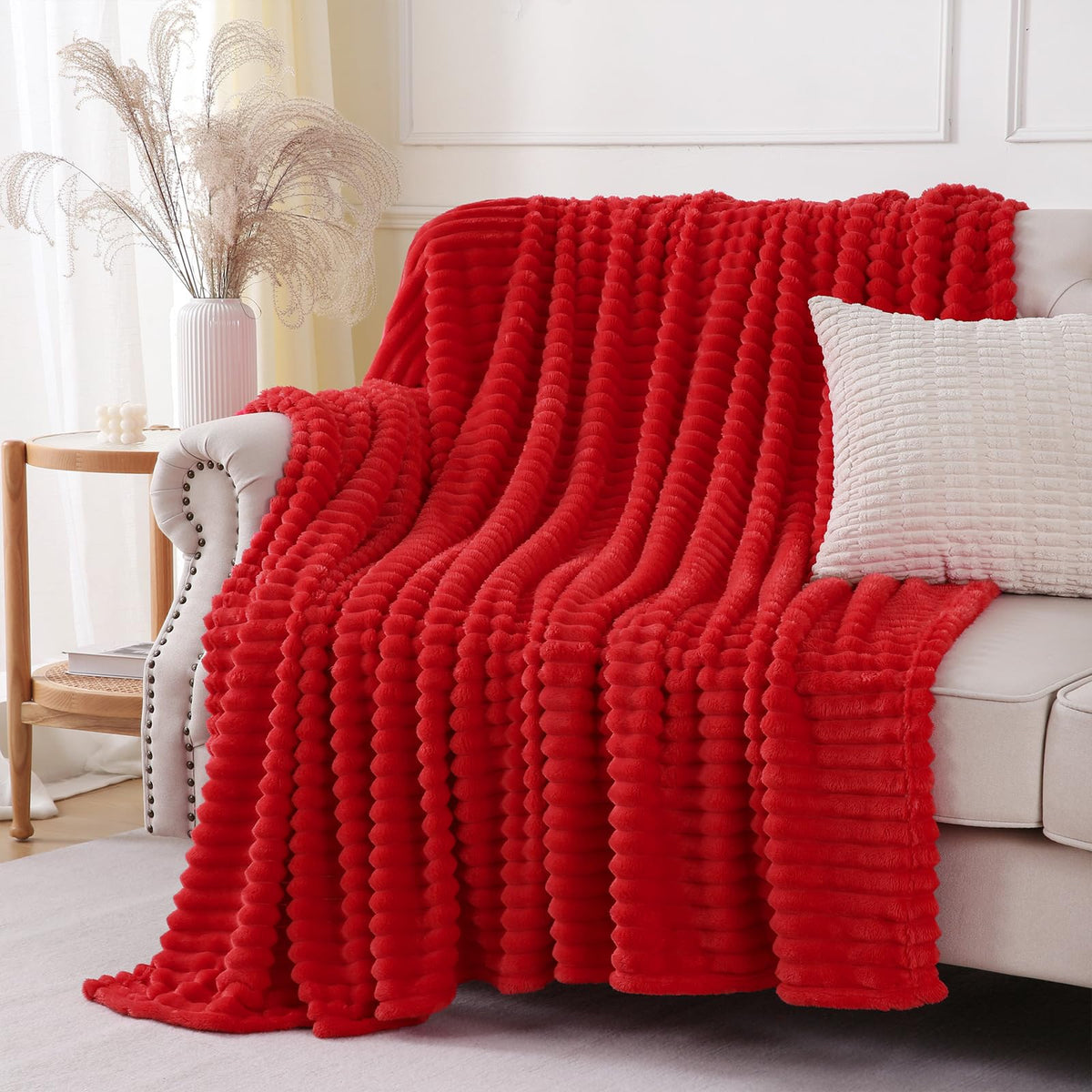 Khaki Throw Blanket for Couch Sofa 50x60 inches Striped Design