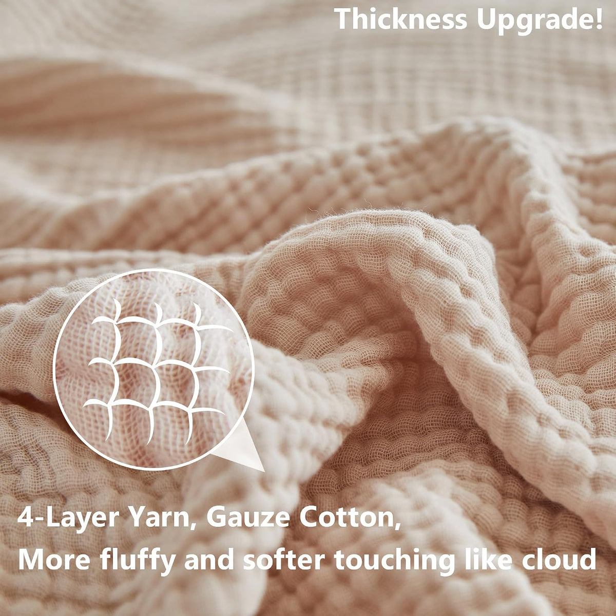 Simple&Opulence Cotton Muslin Throw Blanket 4 Layers for Bed, Couch, Woven Gauze Blanket with Tassels, Soft Lightweight Cozy Pre-Washed Breathable Farmhouse Decoration for All-Season(Light Khaki)