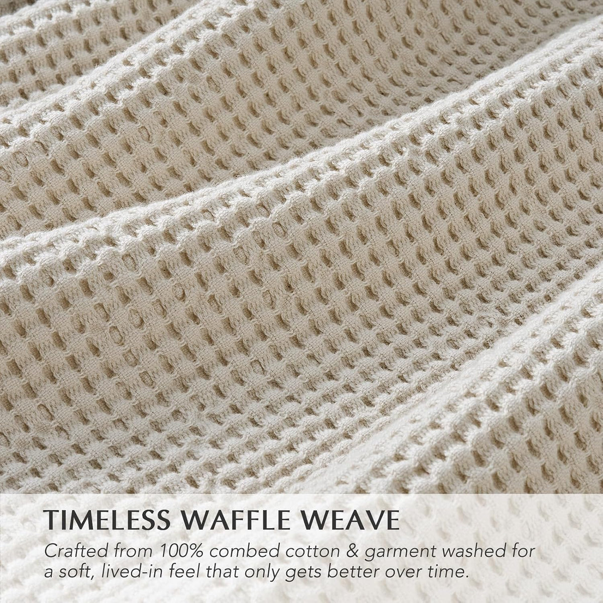 EverGrace 100% Cotton Waffle Bed Blanket, King Size, Birch