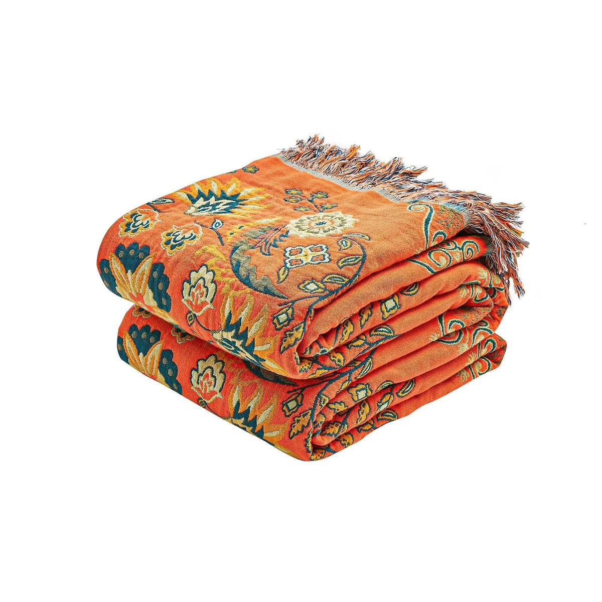 XIBLC Boho Throw Blanket, Blue Lightweight Blankets for Summer, 100% Cotton Bohemian Decorative Throw Blanket, 50"x60" Reversible Muslin Breathable Woven Farmhouse Blankets Quilt,