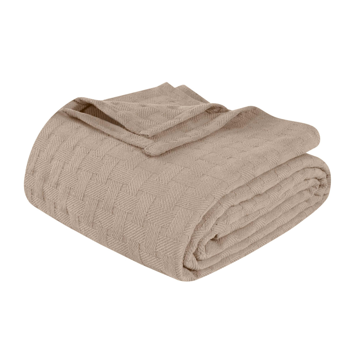Superior Basketweave Cotton Blanket, Basket Weave Design, Soft, Comfy Cover for Bed, Bedding, Bedroom, Couch Throw, Lounging, Modern Boho Medium Weighted Blankets, Twin Size, Taupe