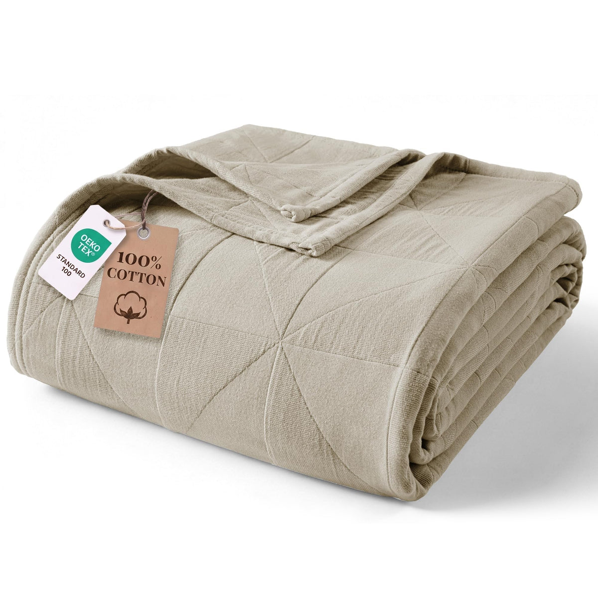 Exclusivo Mezcla 4-Layer 100% Cotton Muslin Queen Size Blanket, Khaki