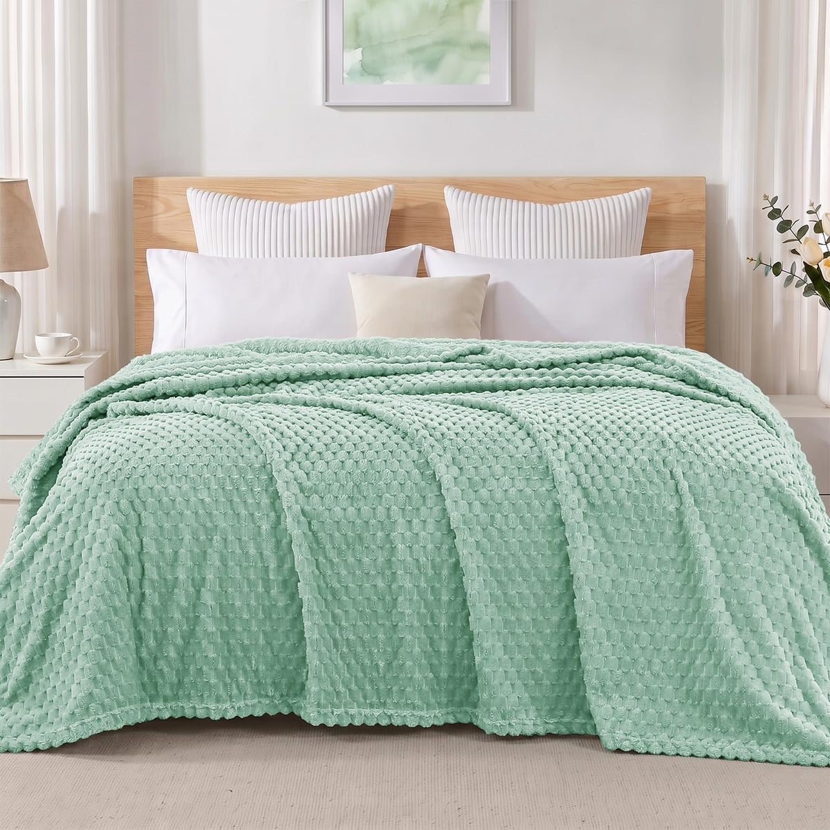 Exclusivo Mezcla Large 3D Fleece Throw Blanket for Couch, Ivory
