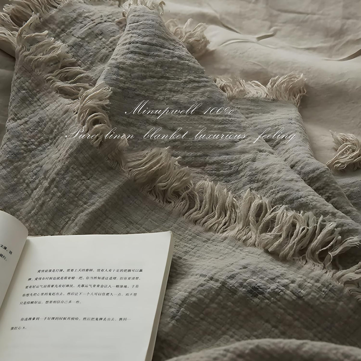100% Pure Linen Blanket,100% Natural Flax Linen Throw Blanket, 79" L 100% French Flax Fabric,Soft,Breathable and Skin-Friendly Bed Blanket