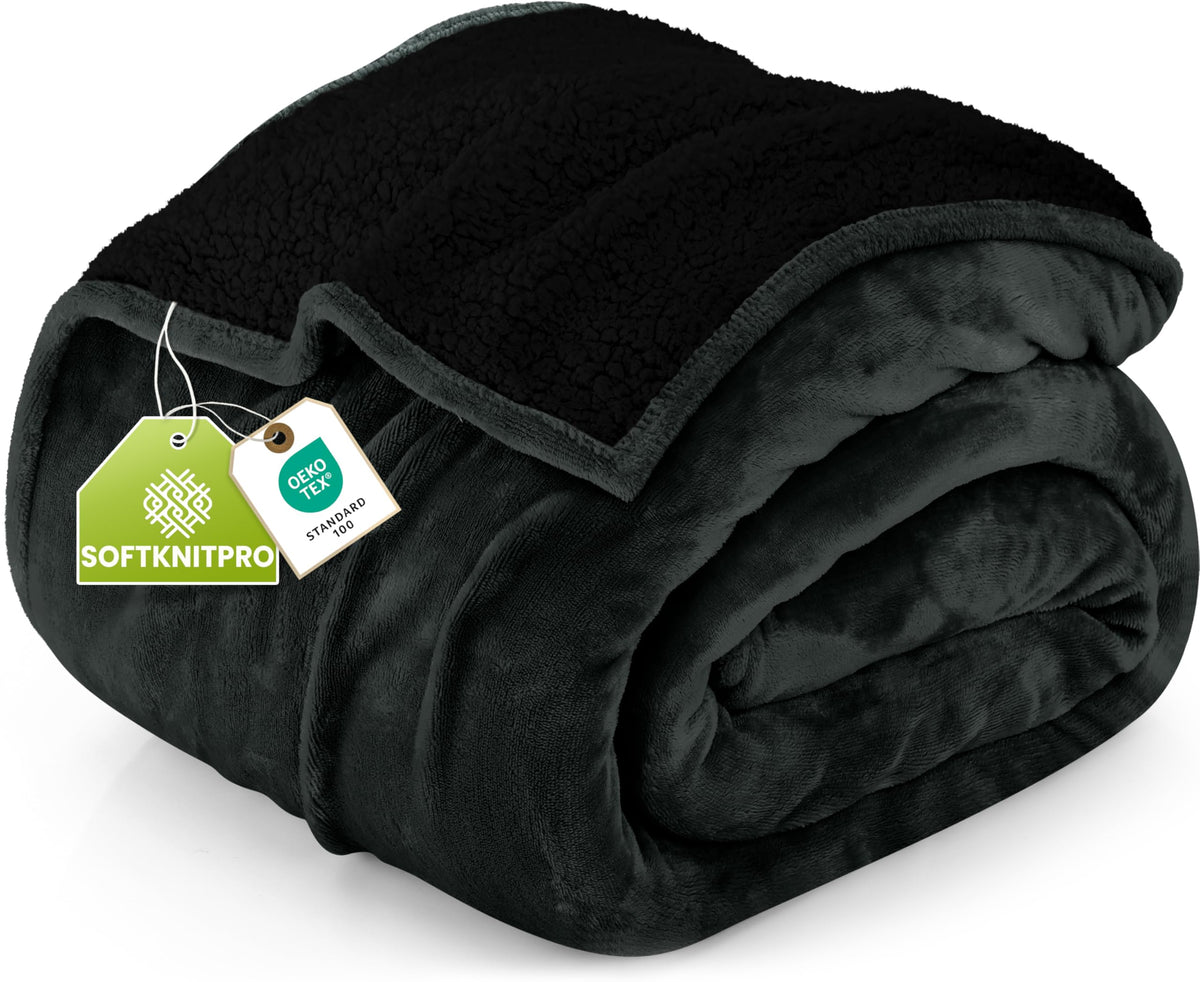 Utopia Bedding Reversible Plush Sherpa Blanket Queen Size Grey, 90x90 Inch