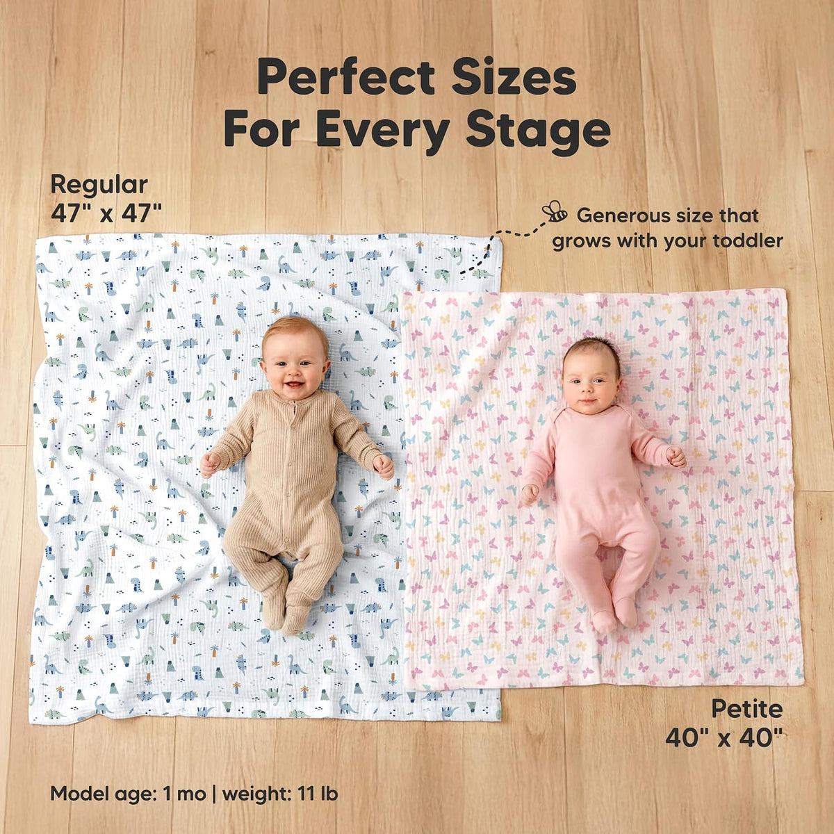 3pk Muslin Swaddle Blankets for Newborns Boys, Girls (Flora Vale, 47x47)