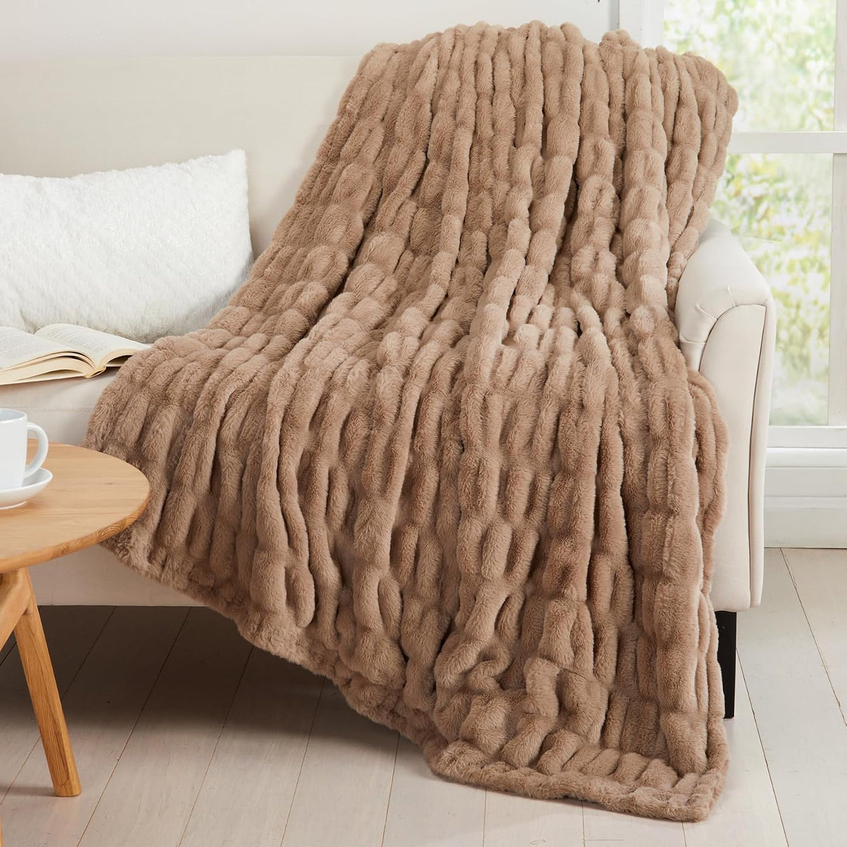 Springtree Home Luxury Micro Plush Throw Blanket | Thick Faux Fur | Dune