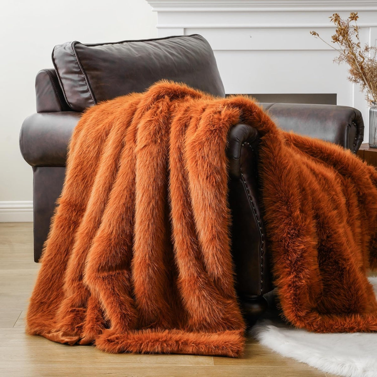 BATTILO HOME Faux Fur Throw Blanket, Luxury Fluffy Brown Blankets, 50"x60"