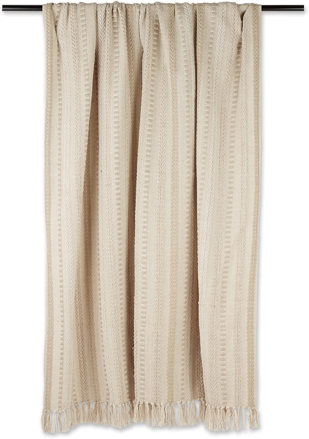 DII Braided Striped Throw Blanket, 50x60, Vintage Linen on Cream
