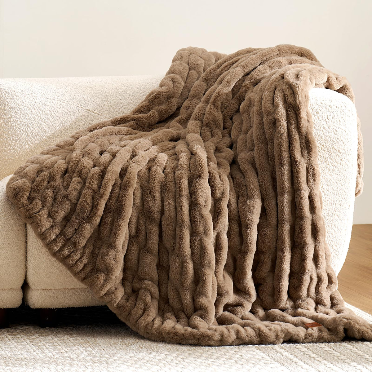 Cozy Bliss Double-Sided Soft Faux Fur Throw Blanket,50"x60", Cream White