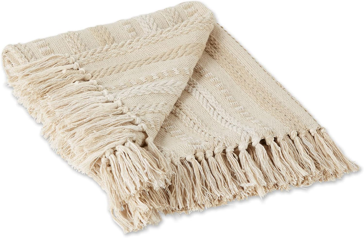 DII Braided Striped Throw Blanket, 50x60, Vintage Linen on Cream
