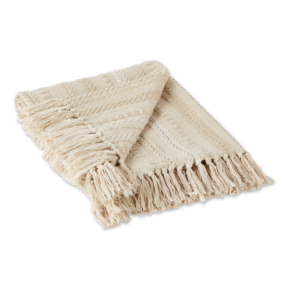 DII Braided Striped Throw Blanket, 50x60, Vintage Linen on Cream