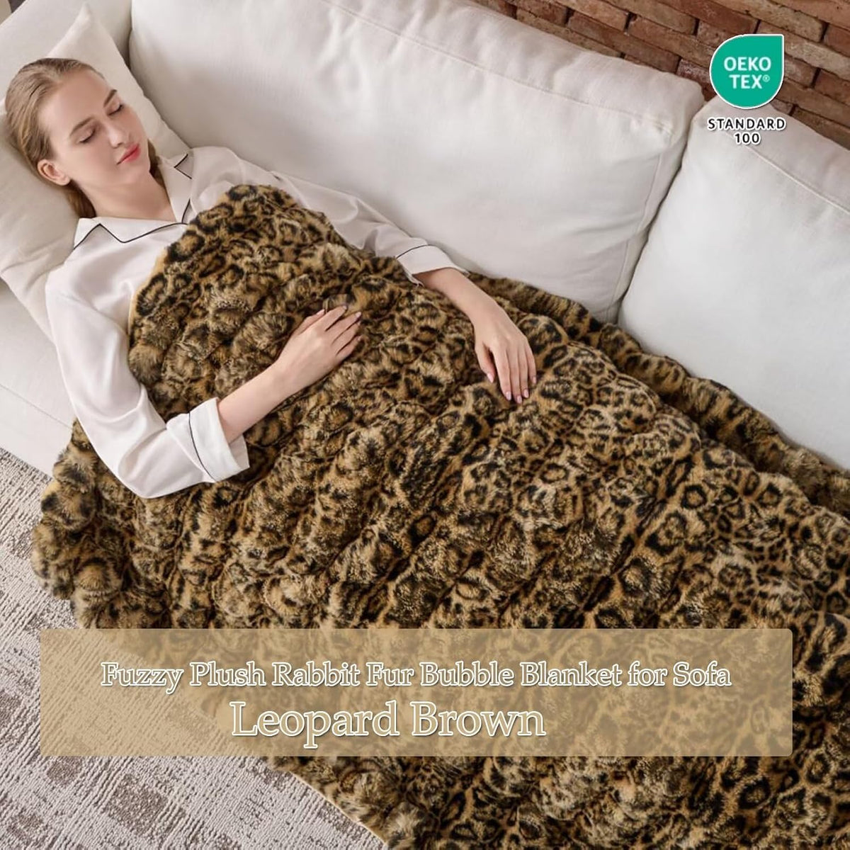 760GSM Faux Rabbit Faux Fur Throw Blanket,Super Thick Warm Bubble Blanket Throw,Fuzzy Luxury Plush Decorative Blanket for Couch Bed Sofa(Leopard Brown,50''x 60'')