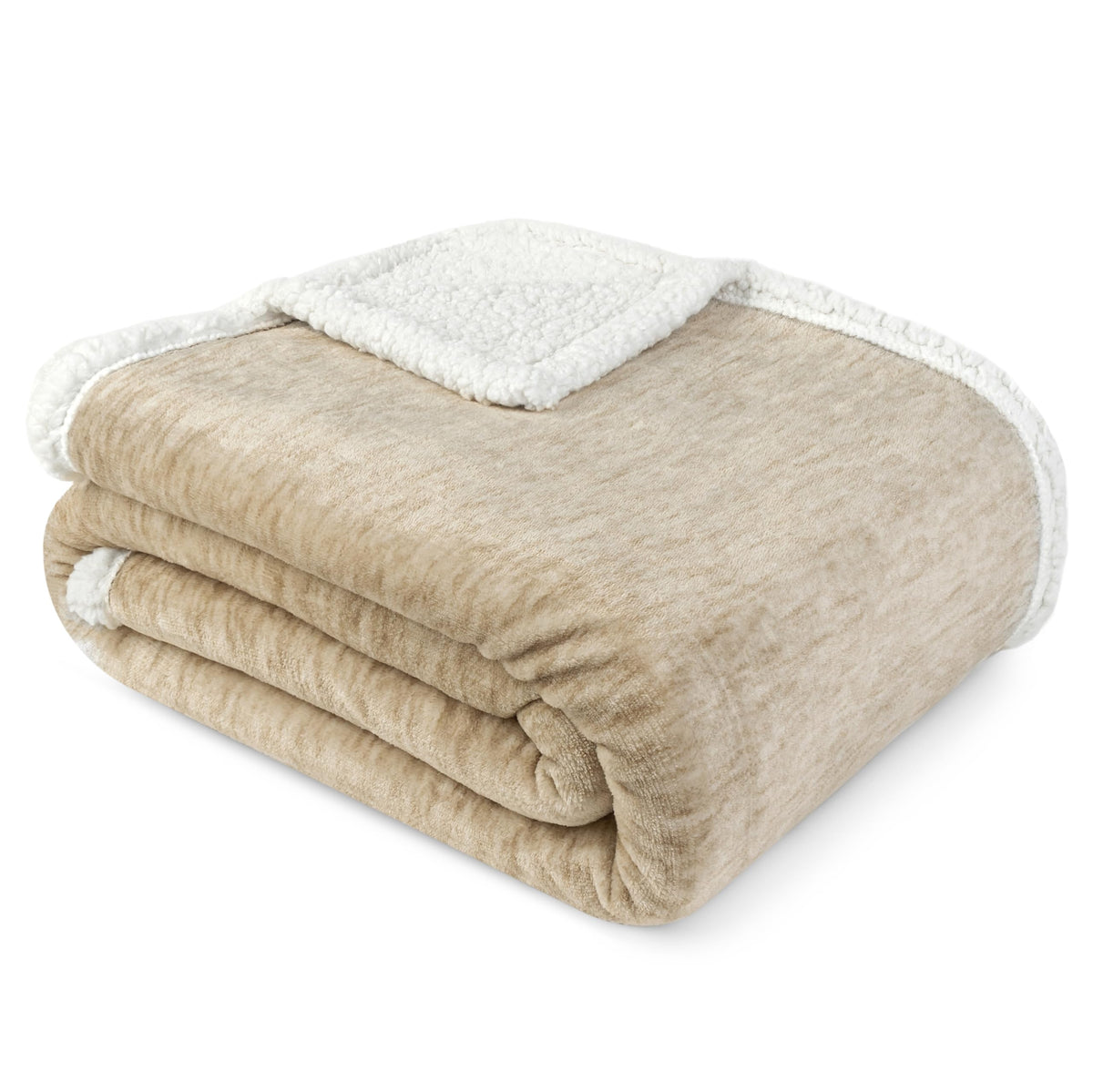 PAVILIA Twin Plaid Sherpa Throw Blanket for Couch Sofa Bed, Taupe, 60x80