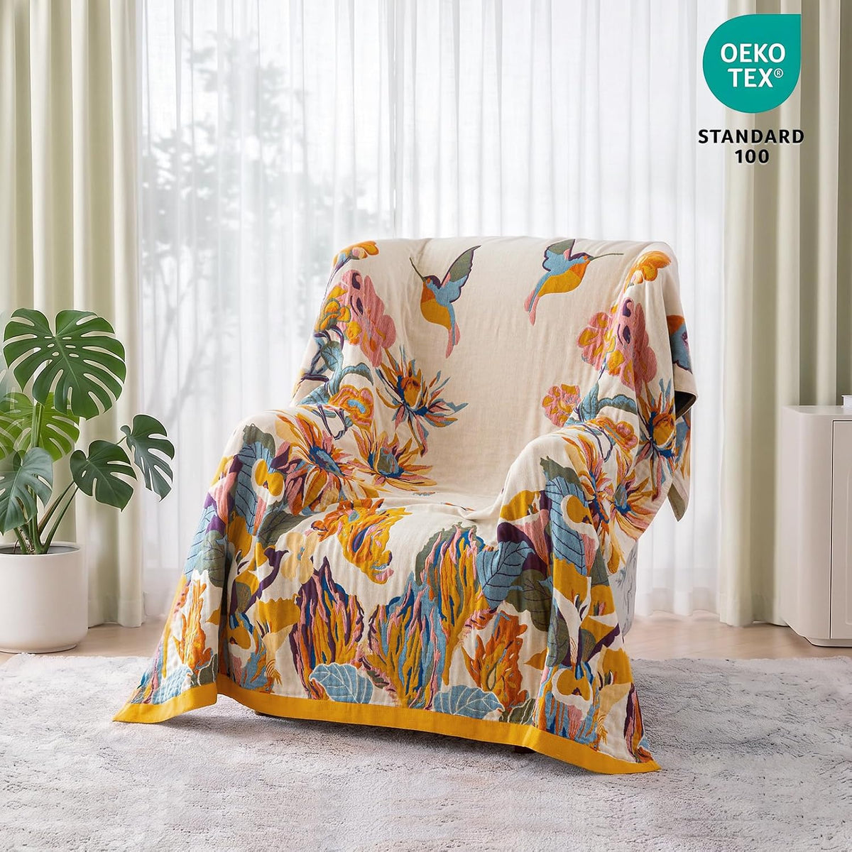 MSGKV Boho Fall Throw Blanket 60"x80" 100% Cotton Throw for Couch & Bed