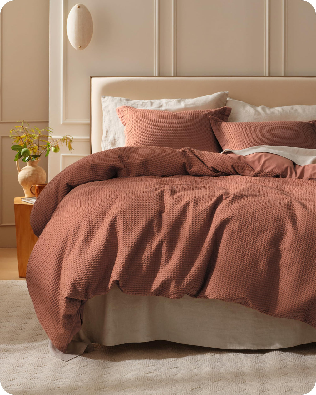 Bedsure PureWoven 3 Pieces 100% Cotton Waffle Duvet Cover Set, Queen, Linen