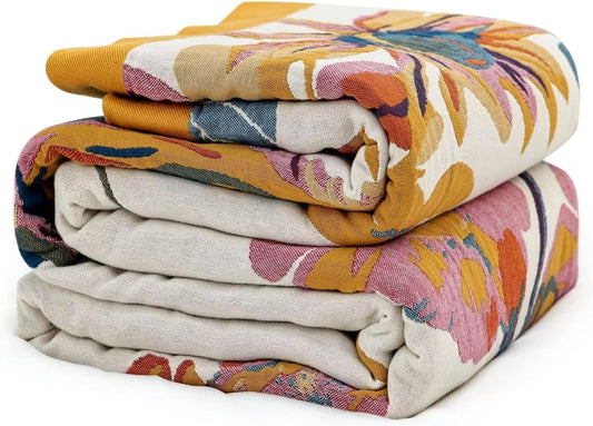 MSGKV Boho Fall Throw Blanket 60"x80" 100% Cotton Throw for Couch & Bed
