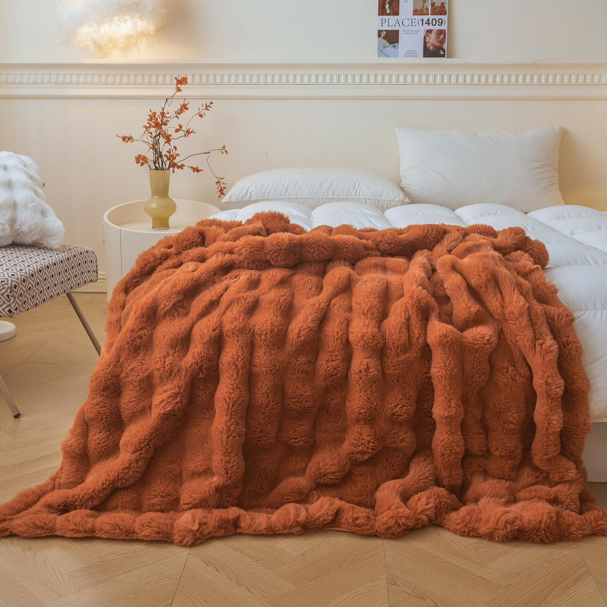 LIFEREVO Luxury Fluffy Faux Rabbit Fur Throw Blanket 50x60, Rainbow
