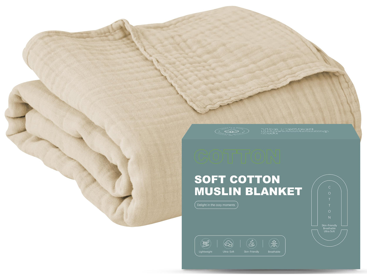 Cosy Family 4 Layer Muslin Bed Blanket - Breathable and Lightweight Gauze Boho Blanket for Spring, Soft 100% Cotton Muslin Blanket, Green, 55x80 Inches