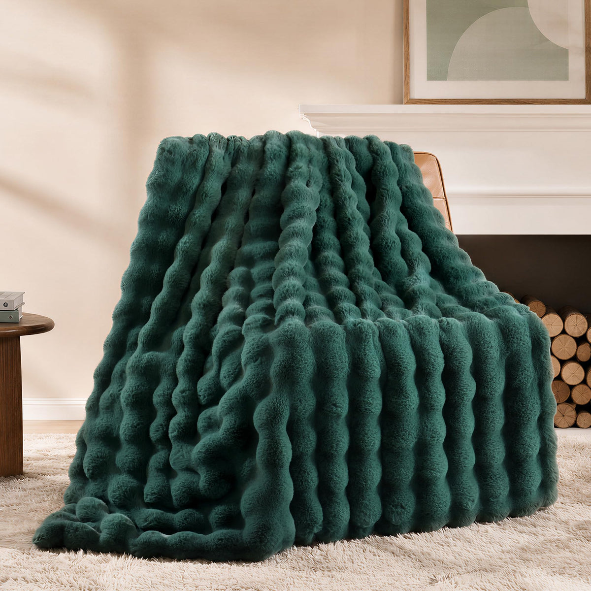 Smoofy Faux Rabbit Fur Throw for Couch - Rainbow Bubble Blanket 50"x60"