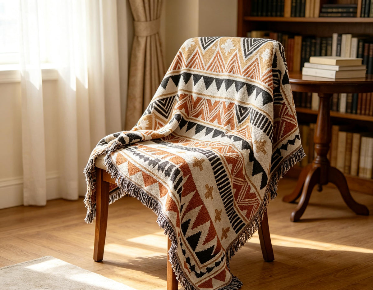 Luxlovery Aztec Sofa Throw Blankets Blue Ethnic Woven Boho Dusty Blue Color Bohemian Woven Throw Blanket for Couch Aztec Bed Throws Oversized Chair Sofa Cover with Tassels(63"x102")