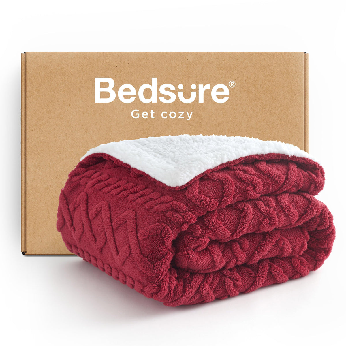 Bedsure Sherpa Fleece Blanket, Cable Jacquard Tufted, Warm, Throw, Grey