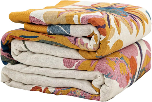 Boho Throw Blanket for Bed 50”x60”, 100% Cotton Blanket for Couch Sofa