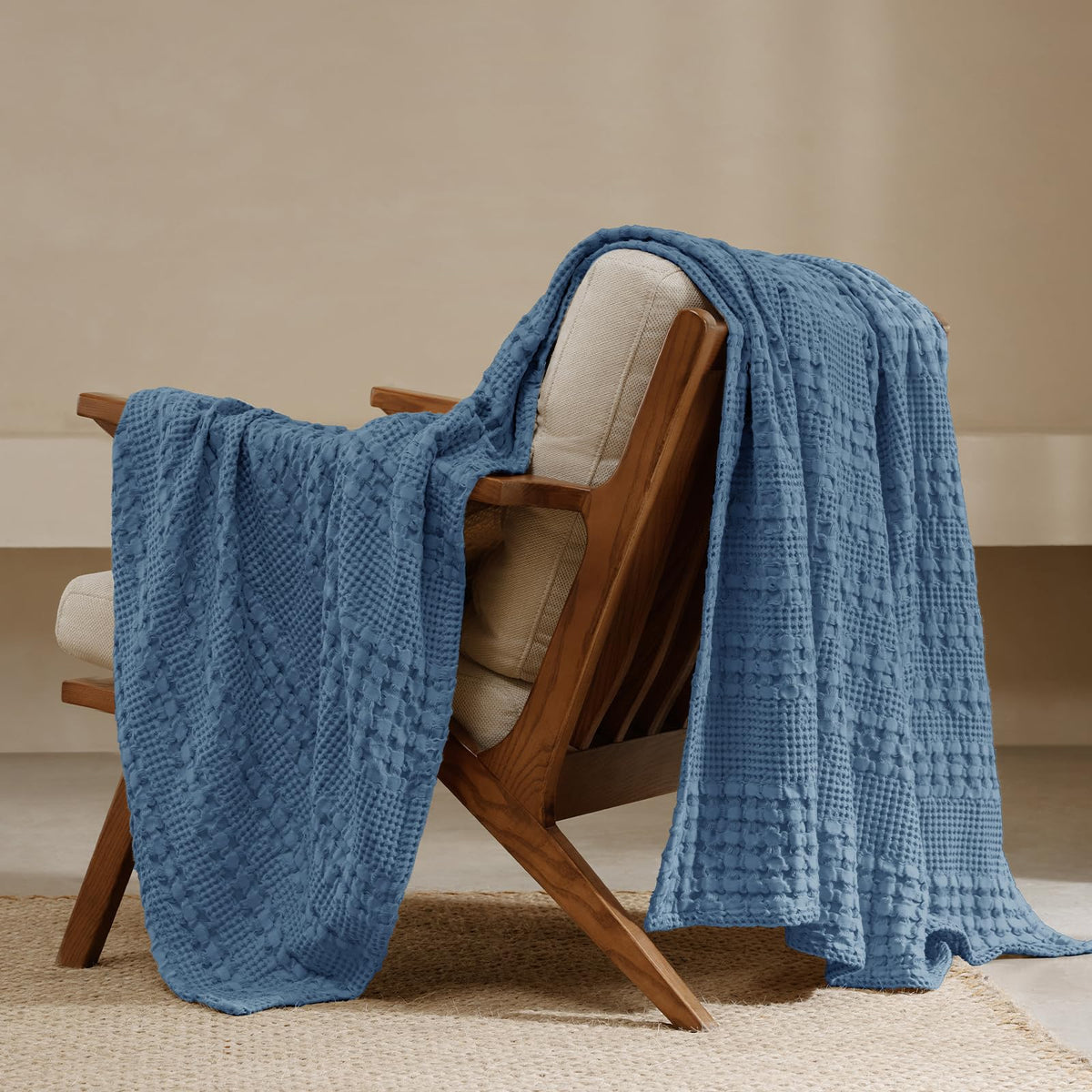 PHF Lightweight 100% Cotton Waffle Throw Blanket for Couch, Light Taupe