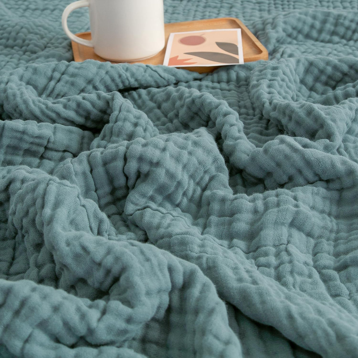 EMME Cotton Blanket King Size for Bed Soft Muslin Blankets 108"x90" Beige Lightweight Breathable Layering Bedspread Coverlet All Season Gauze