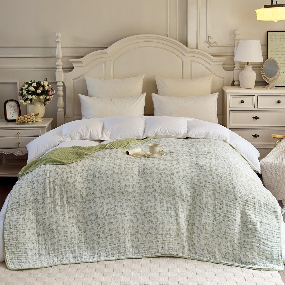 SANACYNA Cotton Muslin Throw Blanket for Adults 6-Layer Gauze Checkerboard
