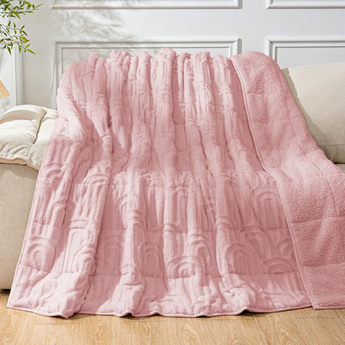 Cottonblue Pink Weighted Blanket Queen Size 15lbs for Adults 60x80in Soft