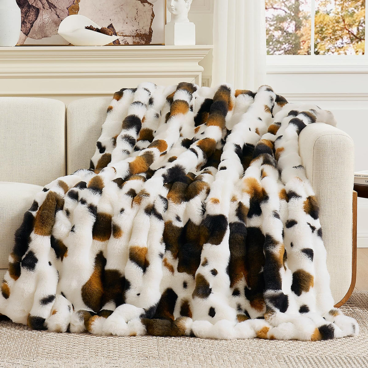 Cozy Bliss Faux Fur Throw Blanket for Couch, Fuzzy Soft Plush Thick Bubble Blanket for Sofa Bedroom Living Room, 50 * 60 Inches Tie-dye Taupe