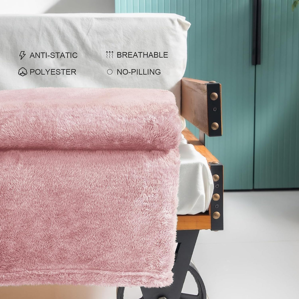 Exclusivo Mezcla Fuzzy Large Fleece Throw Blanket for Couch, Dusty Pink