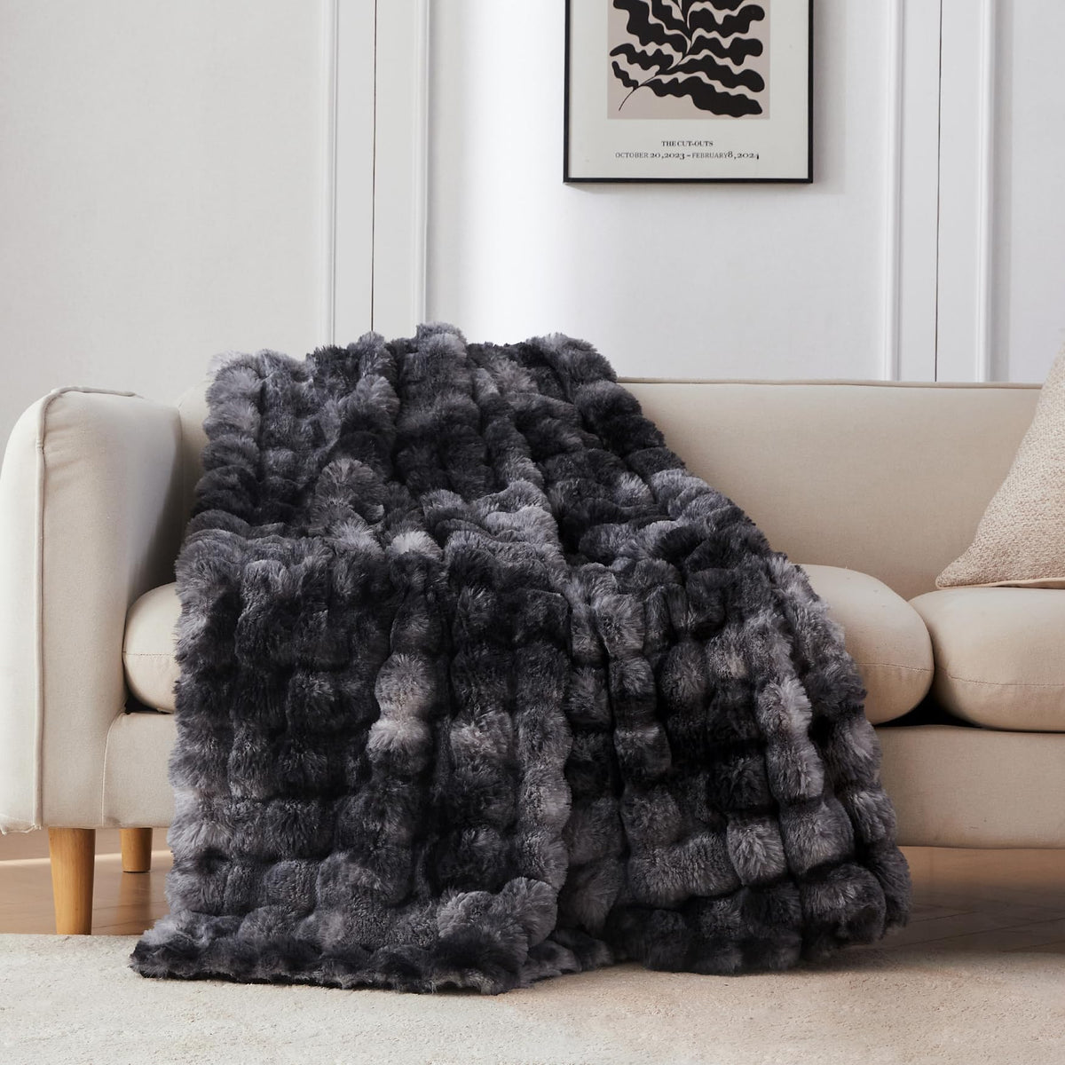 COOVA Soft Bubble Faux Fur Throw Blanket, 50"x60", Tie-dye Brown