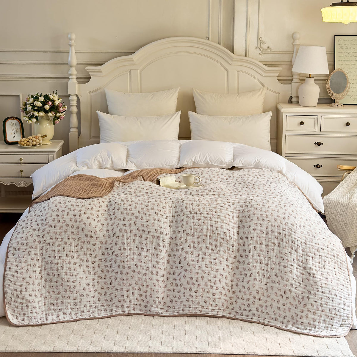 SANACYNA Cotton Muslin Throw Blanket for Adults 6-Layer Gauze Checkerboard