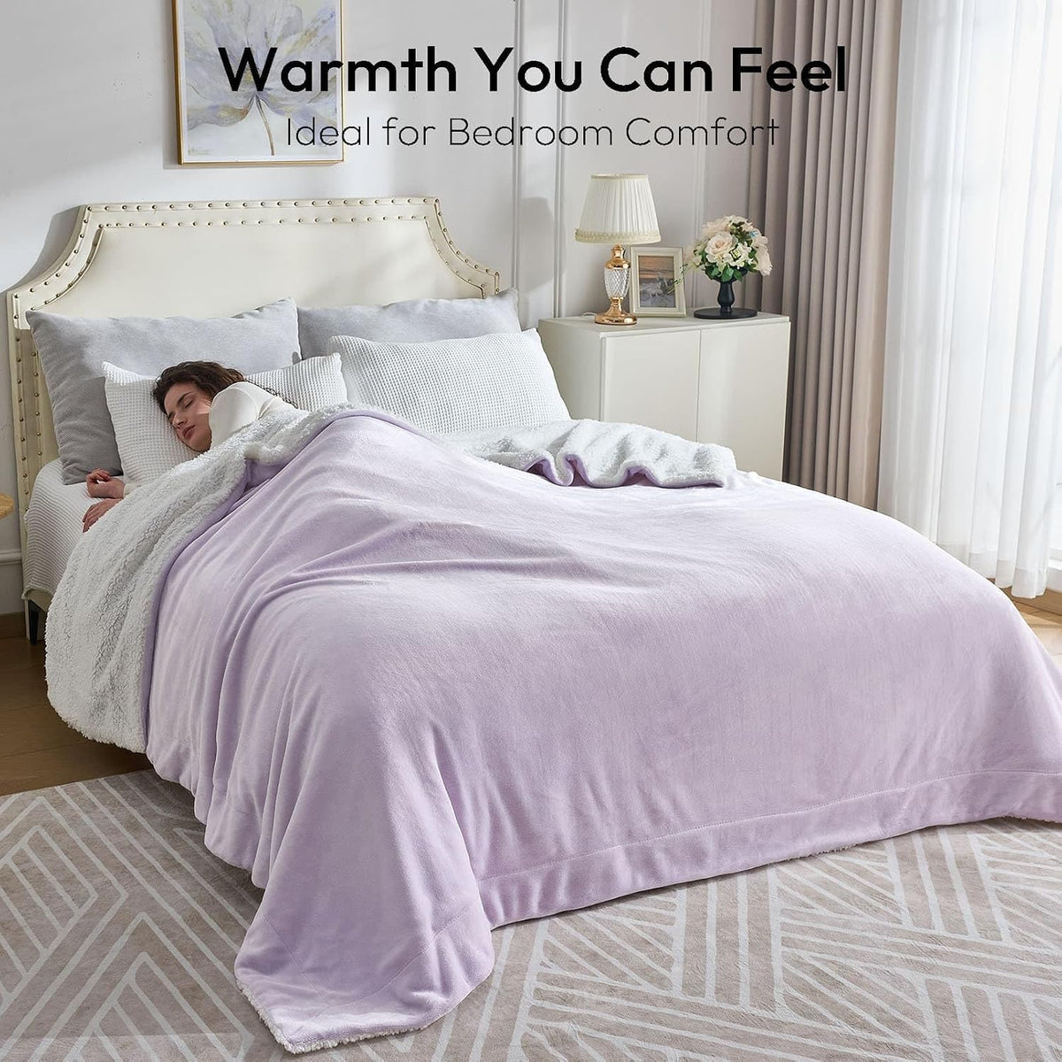 NANPIPER Warm Sherpa Blanket Queen Size for Bed, Soft Fleece for Winter, Fuzzy Plush Throw Gift for Women, Lavender 90x90 Inches